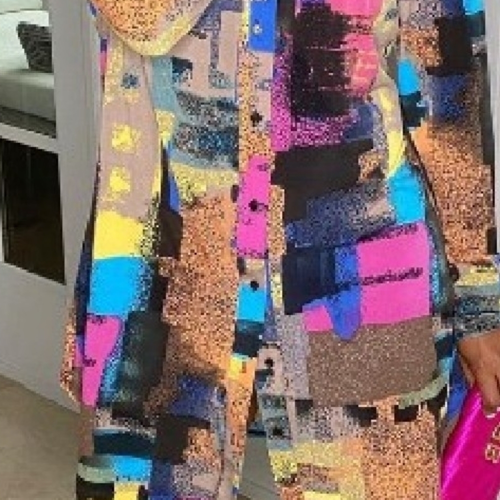 Color Block Button up Shirt Dress - Picture 2 of 2